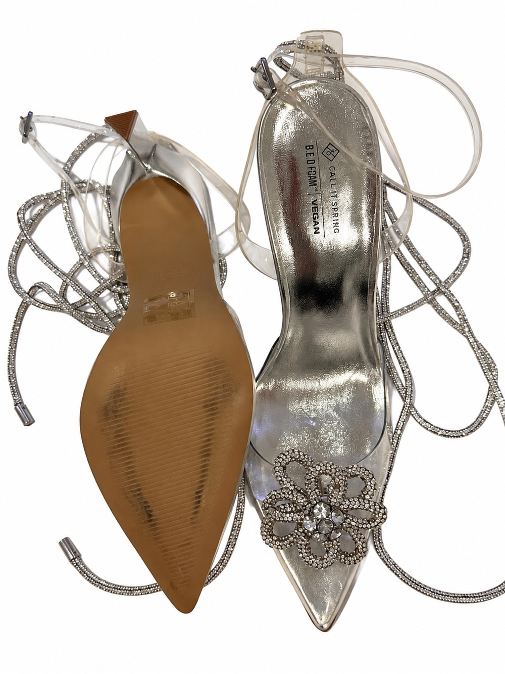 โจ Call It Spring Silver Rhinestone Lace-Up Heels โ NEW - Picture 3 of 3